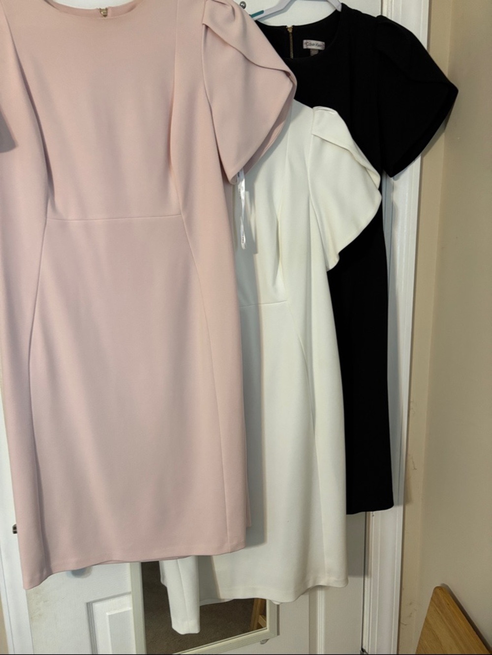 Calvin Klein Ruffle Sleeve Sheath Dresses - Pink, White, Black